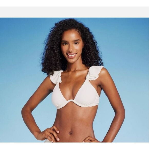 Target Brand White Flutter Sleeve Bikini Top and Lavender Bottom Medium - Picture 1 of 5